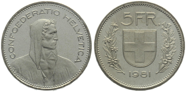 Preview: 5 Franken 1981 ohne Münzzeichen